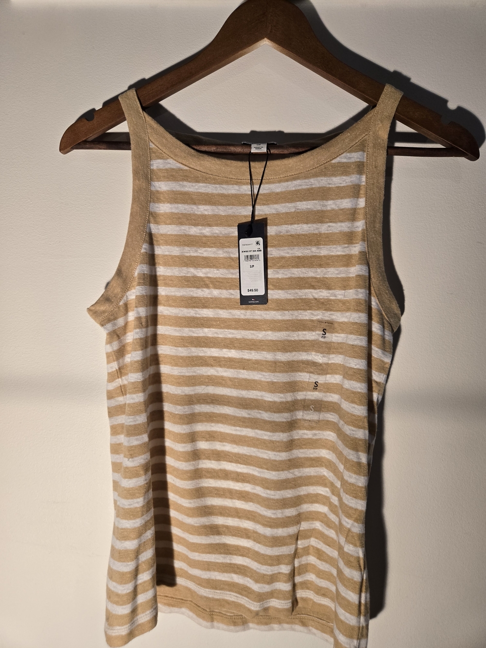 Tommy Hilfiger Beige & White Striped Tank Top